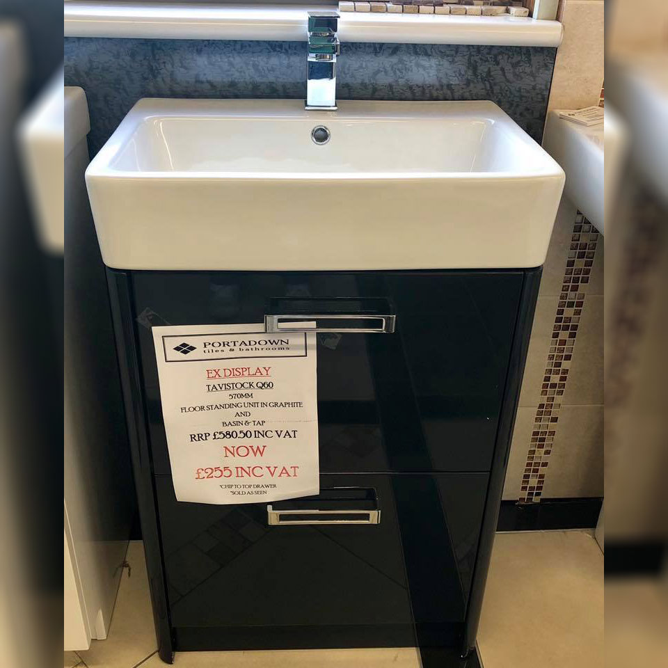 Tavistock Q60 570mm floor standing unit & basin - Portadown Tiles & Bathrooms showroom in Portadown Northern Ireland