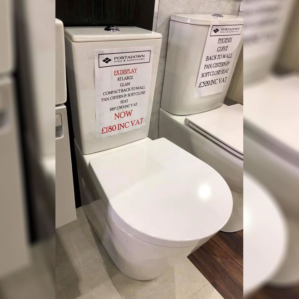 RT Large Glam compact back to wall pan cistern & soft close seat - Portadown Tiles & Bathrooms showroom in Portadown Northern Ireland