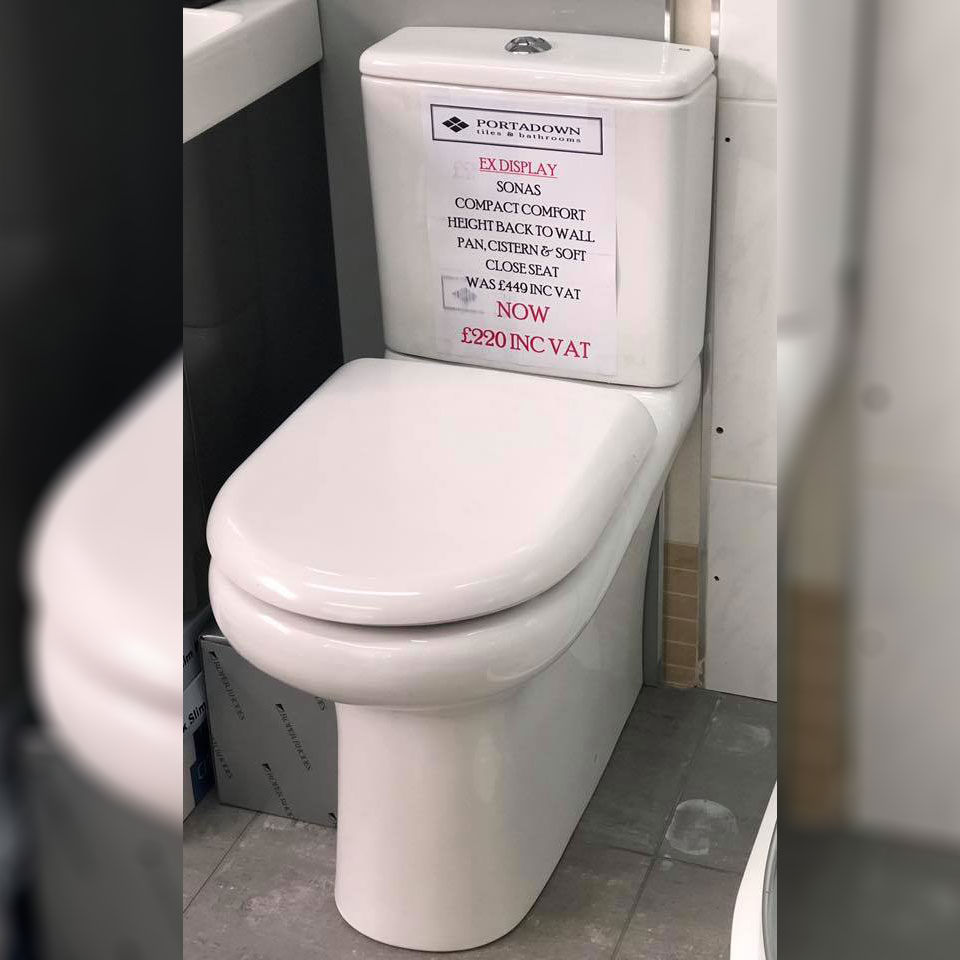 Sonas compact comfort height back to wall pan cistern & soft close seat - Portadown Tiles & Bathrooms showroom in Portadown Northern Ireland