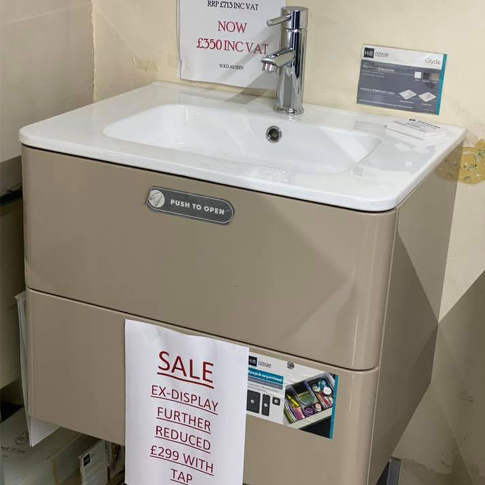 HIB Novum Glyde 600mm wall hung unit in Oyster & tap - Portadown Tiles & Bathrooms showroom in Portadown Northern Ireland