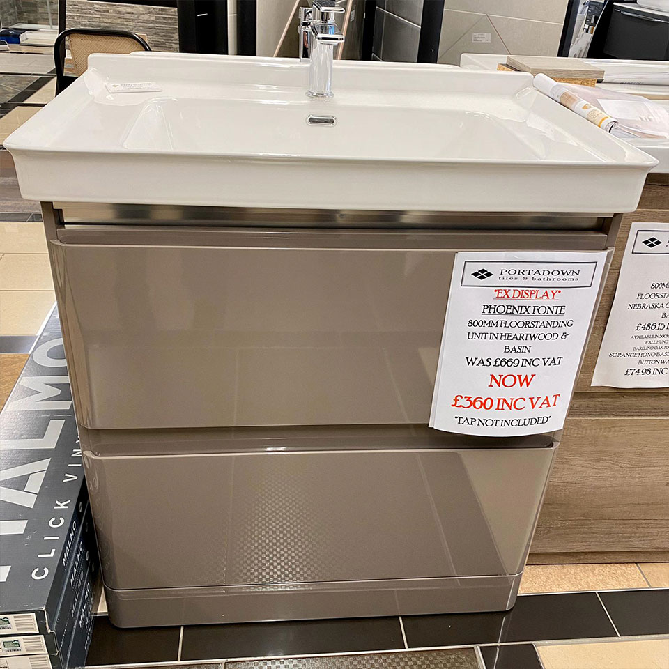 Phoenix Fonte 800mm Floorstanding Unit & Basin - Portadown Tiles & Bathrooms showroom in Portadown Northern Ireland