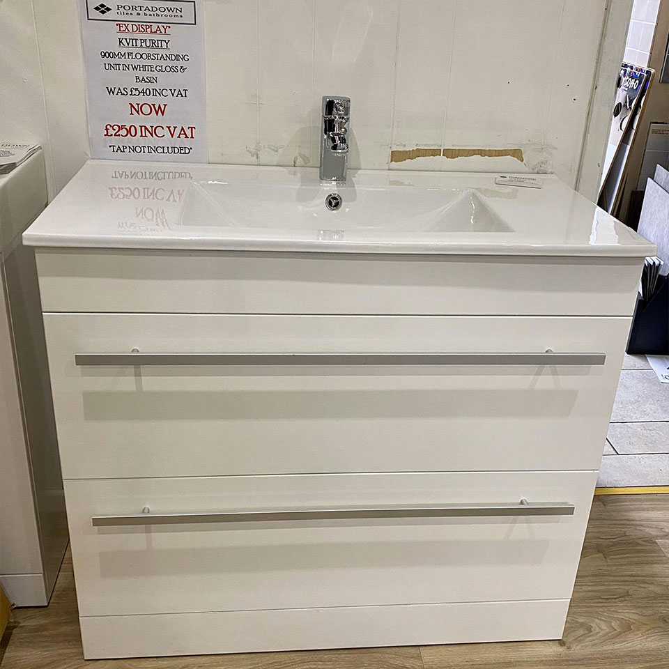 KVIT Purity 900mm Floorstanding Unit & Basin - Portadown Tiles & Bathrooms showroom in Portadown Northern Ireland