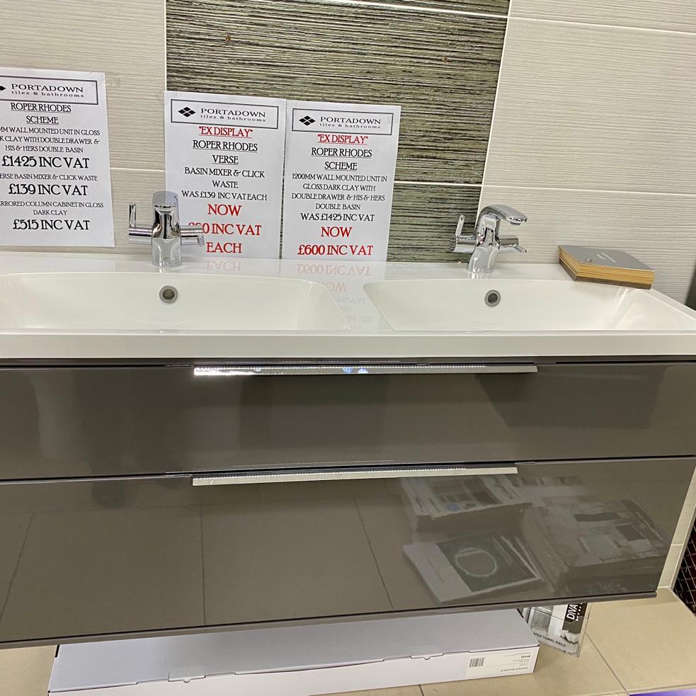 Roper Rhodes Scheme 1200 wall mounted unit & double basin - Portadown Tiles & Bathrooms showroom in Portadown Northern Ireland