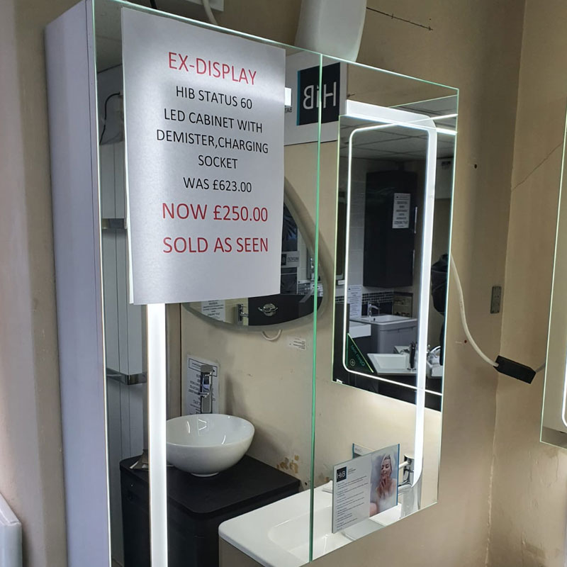 HIB STatus 60 LED Cabinet with demister & charging socket - Portadown Tiles & Bathrooms showroom in Portadown Northern Ireland