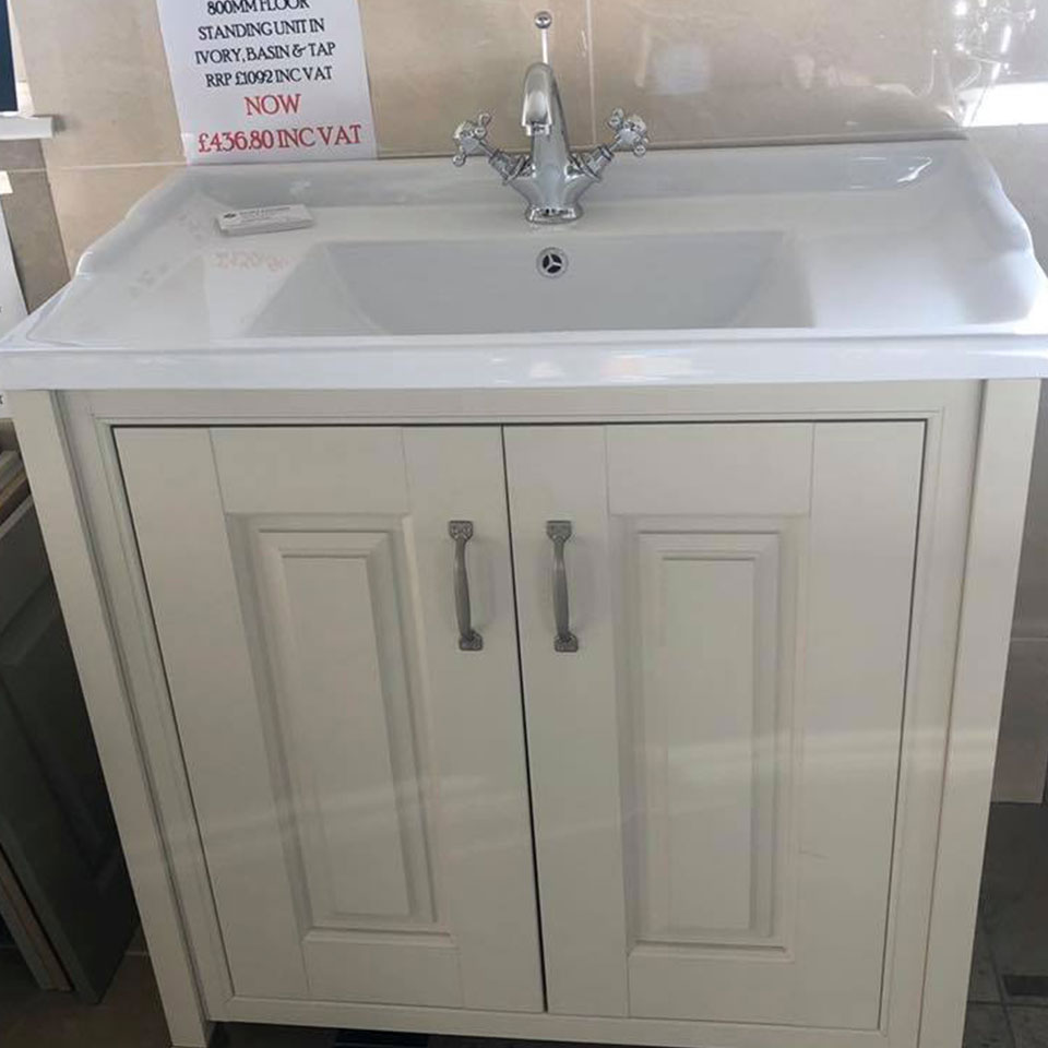 Old London 800mm floor standing unit with basin & tap - Portadown Tiles & Bathrooms showroom in Portadown Northern Ireland